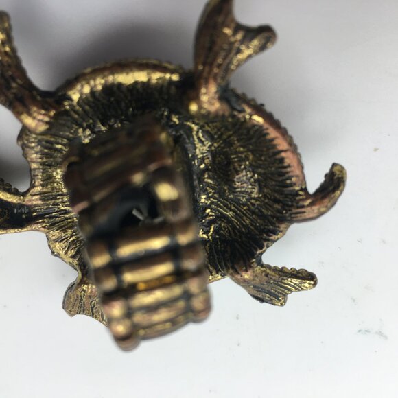 VTG Sea Turtle Ring Stretch Band Pink Purple Rhinestones Gold Tone Metal 2.5" - Picture 11 of 13